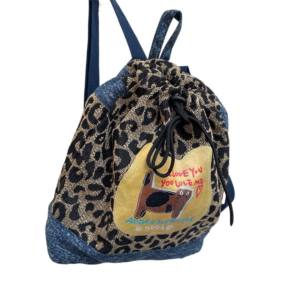 

Cartoon Cute Little Mouse Boys And Girls Backpack Fashion Denim Leopard Print Backpack Large Capacity Children S Bag