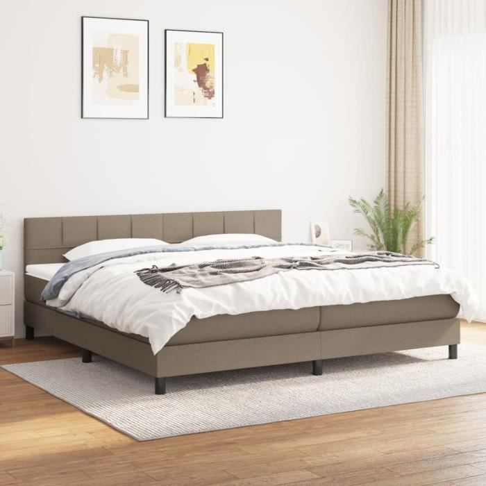 3140085 vidaXL Lit à sommier tapissier avec matelas Taupe 200x200 cm Tissu