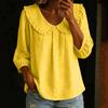Women Casual Fashion Shirt Ruffle Trim 3/4 Sleeve Blouse Loose Fit Lightweight Top for Everyday Wear