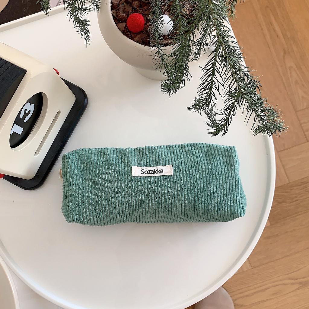 Retro Corduroy Solid Color Pen Bag Student Pencil Case Box Pencil Pouch Women Cosmetic Bags Makeup Bag Key Lipstick Storage Bag
