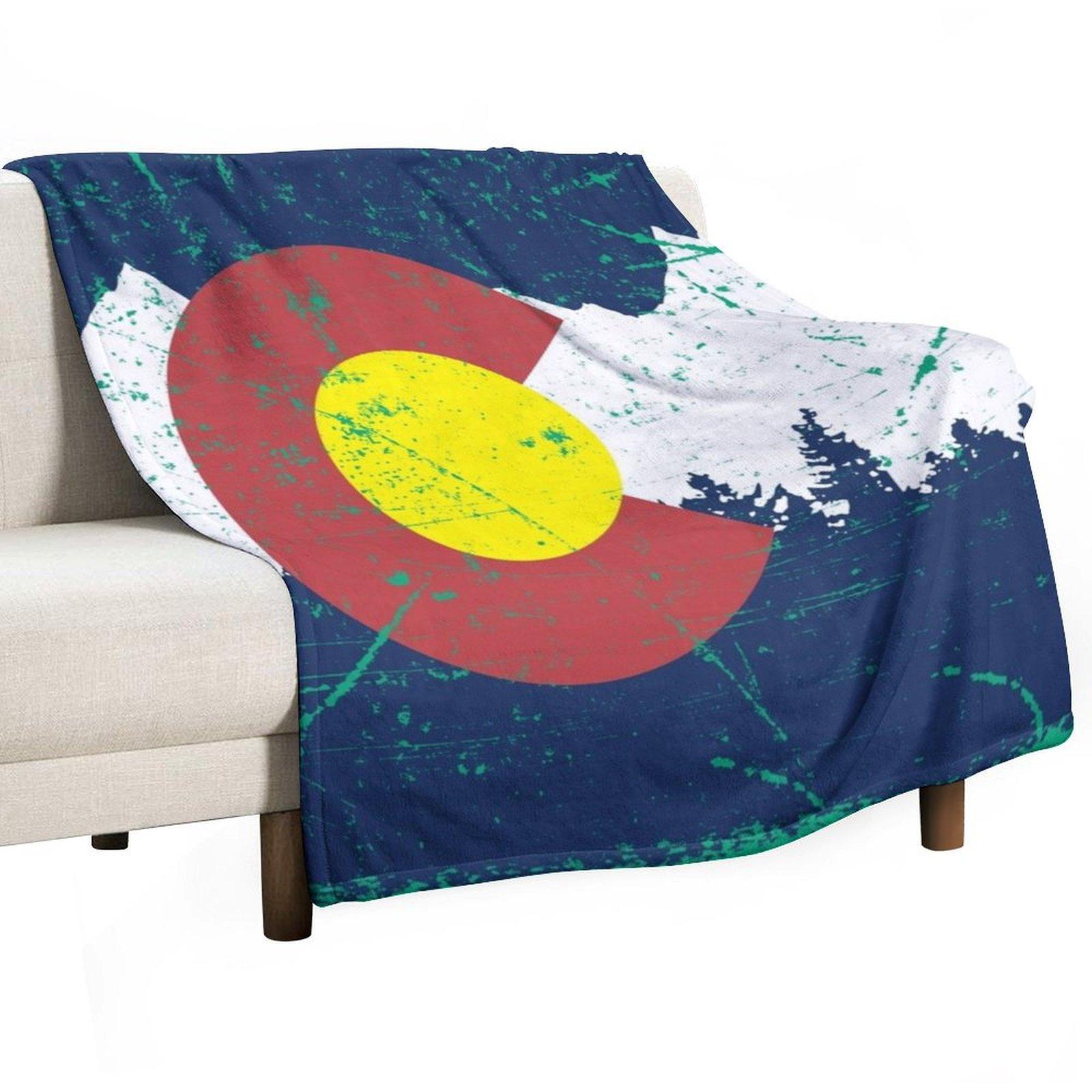 

Vintage Colorado Flag Mountains Throw Blanket Flannel Cute Plaid Softest Heavy Blankets 30x40in