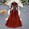 Light and mature wind leopard print splicing dress women's autumn waist and thin pleated long dress commuting wear Miyake pleated skirt