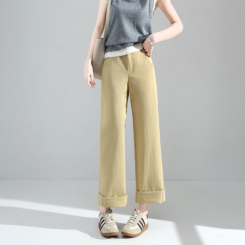 

Женские брюки больших размеров в японском стиле с широкими штанинами и высокой посадкой - весна/лето, легкие, крой для фигуры типа груша , варианты зауженных/прямых штанин XL (115-125 jin) хаки