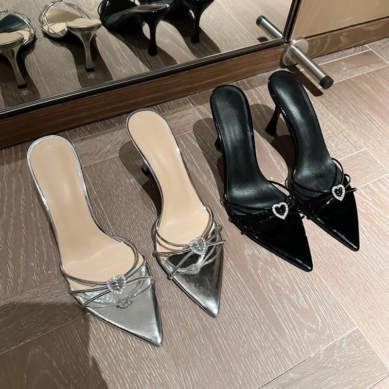 Slippers women wear high-heeled sandals in summer, thin heels and pointed toes, love rhinestone temperament, new models in spring and autumn 2025