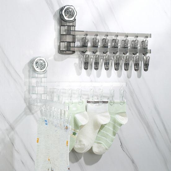 Yousheng Sock Drying Rack Wall Mounted Rotate Drying Hangers 28 Clips Strong Load-bearing Simple Installation Bathroom Laundry Rack