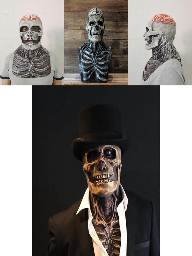 Spettrale Maschera Biochimica Scheletrica Per Costumi di Halloween Outfit in Silicone Integrale Con Cappello