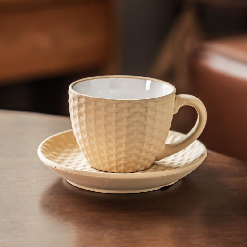 Coffee Cup Nordic Style Woven Pattern Cup Saucer Ceramic Cup Mug Mug Household Afternoon Tea Cup Kit Water Cup