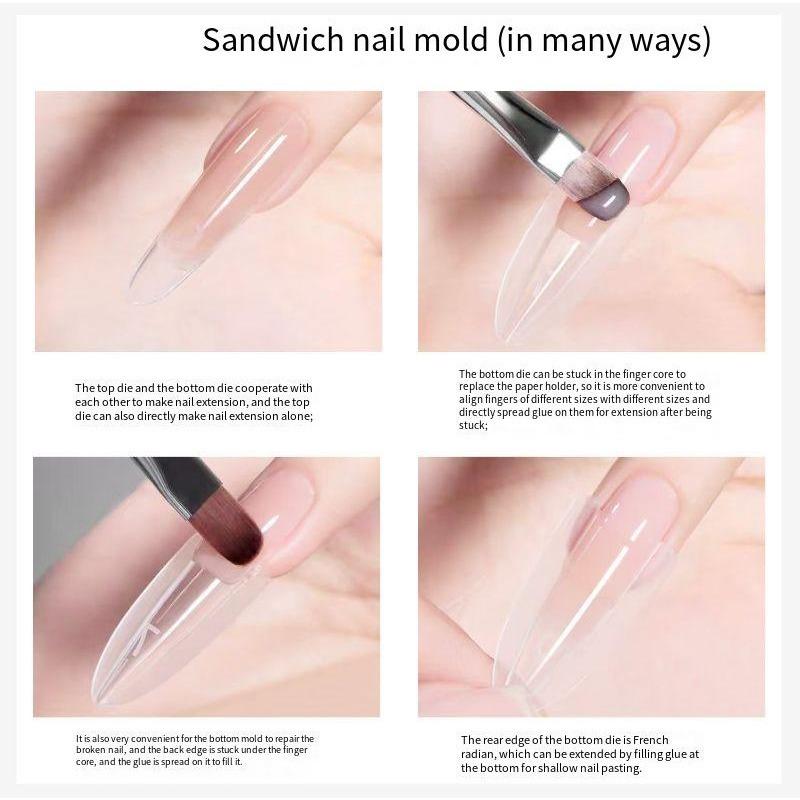 Long Ladder Oval Quick Extension Sandwich Nail Form Paper-Free Crystal Gel Builder Mold Professional Manicure Shaping