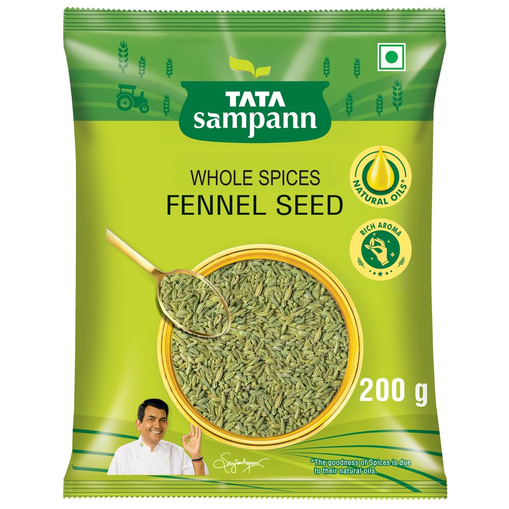 

Tata Sampann Fennel Seeds Whole Spices 200g Pack, Pure Natural Saunf with Rich Aroma and Natural Oils for Cooking and Baking