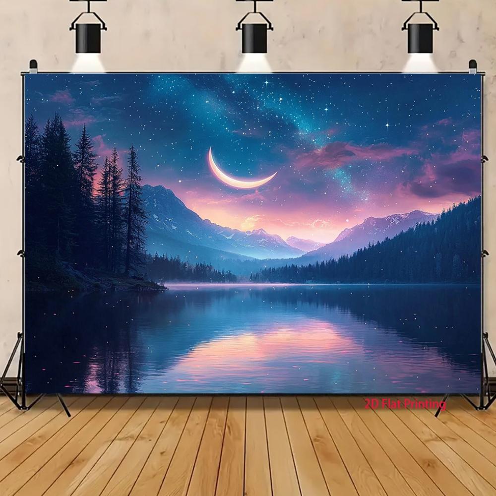 2D Plane One Piece of Blue Nebula-themed Crescent Background Fabric Suitable for Party Decoration