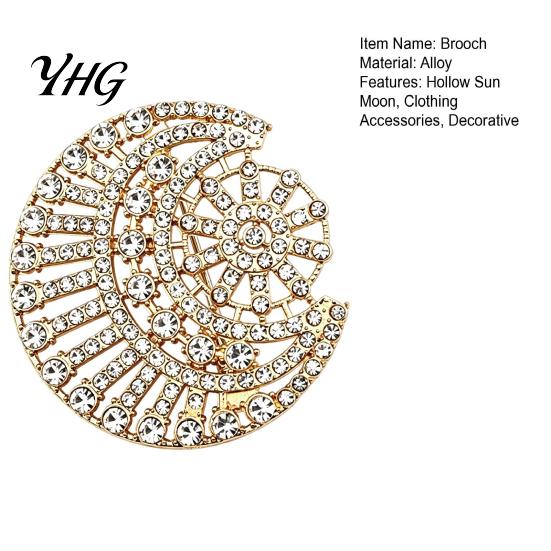 Metal Lapel Pin Hollow Rhinestone Sun Moon Brooch, for Men Women, Jewelry Accessories Clothing Scarf Hat Decoration Decorative Alloy Brooches