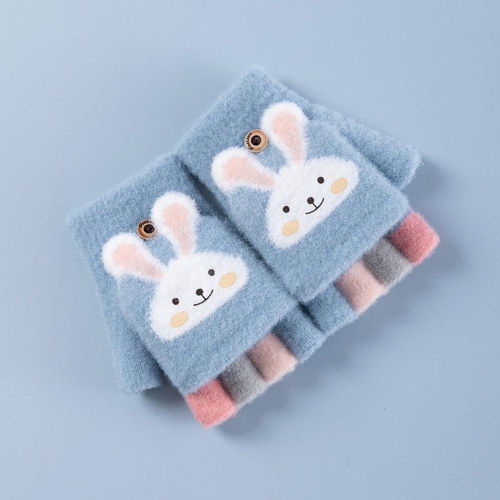 Cartoon Printed Kids Plush Gloves 4-12years Furry Warm Mitts Children's Wool Gloves Winter