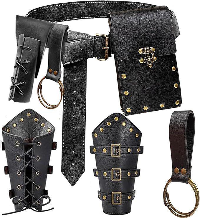 Medieval Leather Waistband Belt with Cord and Pouch