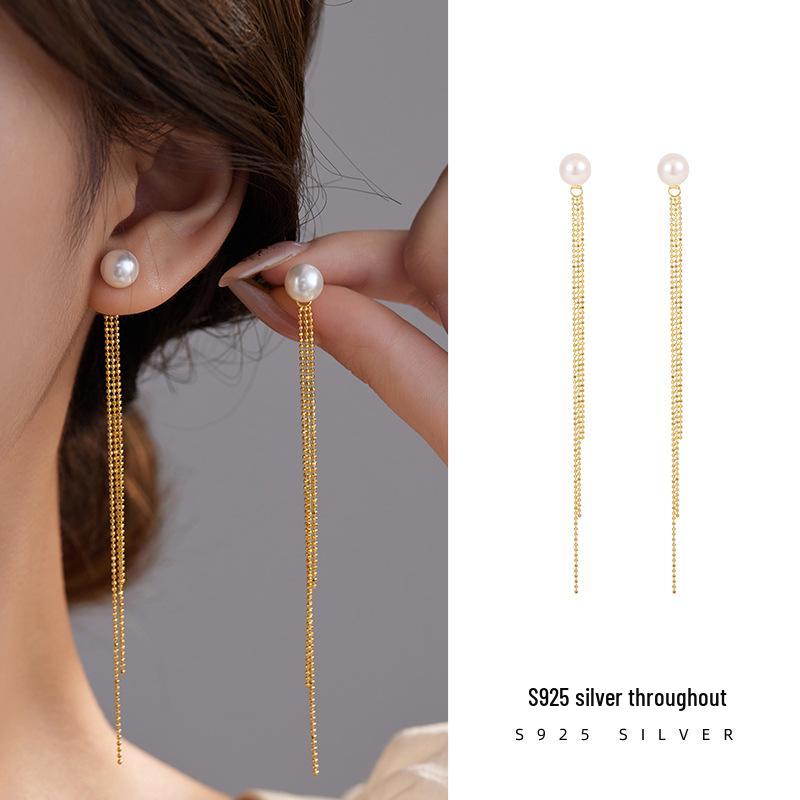

Banyan Tree S925 Silver Long Pearl Tassel Earrings for Women 925 Silver