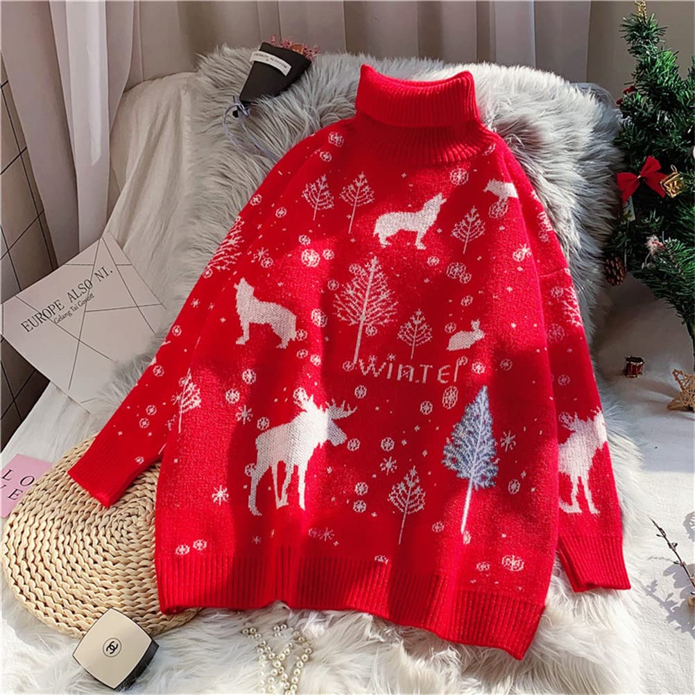 JINZUOMA Knit Christmas Pullover Long Casual Loose Everyday Wear Free Women's Sweater, Sweater, Top, Turtleneck, Sleeves, Fashion, Fit, Soft,