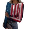 Damen Freizeit Langarm Rippstrick Oberteil Rundhals Pullover Amerikanische Flagge Print Leicht Dehnbares Shirt für den Alltag