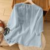 Women's Vintage Inspired Relaxed Fit Embroidered Cotton Linen Blend V-Neck Blouse With Mid Length Sleeves