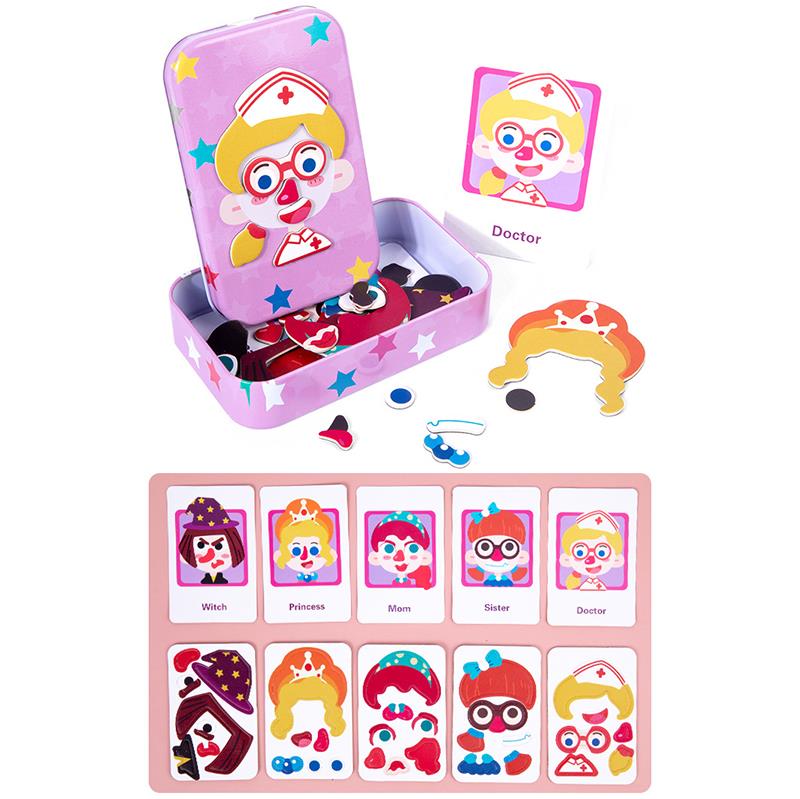 Magnetic 3D Puzzle Children Dress Up Expression Travel Tin Box Jigsaw Game Early Education Imagination Toys Gifts For Girls