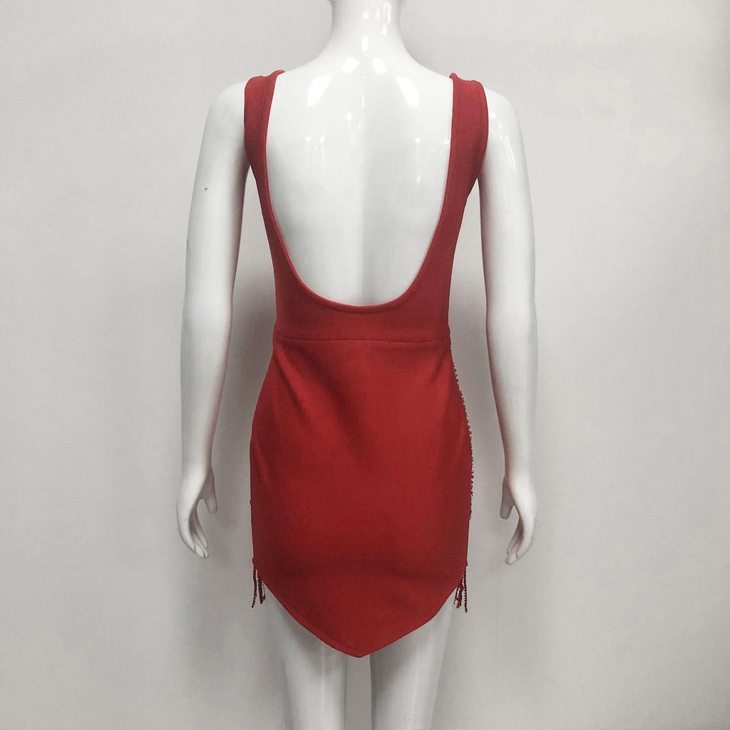 Elegant Beaded Spaghetti Strap Bandage Dress - Sexy, Formal Party Wear