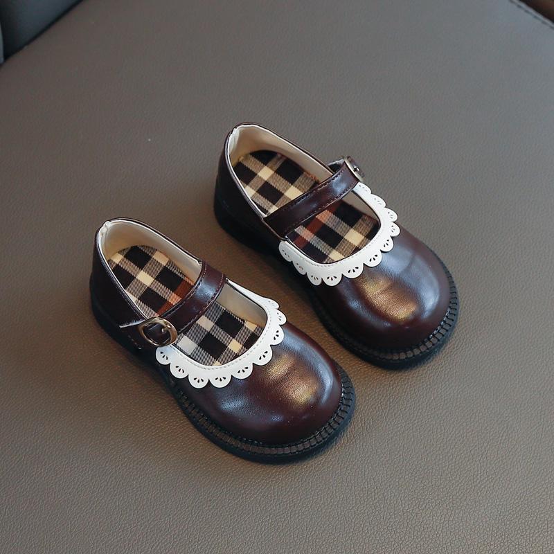 

Girls Leather Shoes 2024 New Korean Dance Shoes Children Leather Shoes Western Style Soft Bottom Baby Peas Shoes Sweet Hot 22 (Inner 13.5CM)