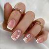 Glossy Press On Nail Floral False Nail 24Pcs French Tip Square Shape Stick On Nail Full Cover Easy To Apply for Women