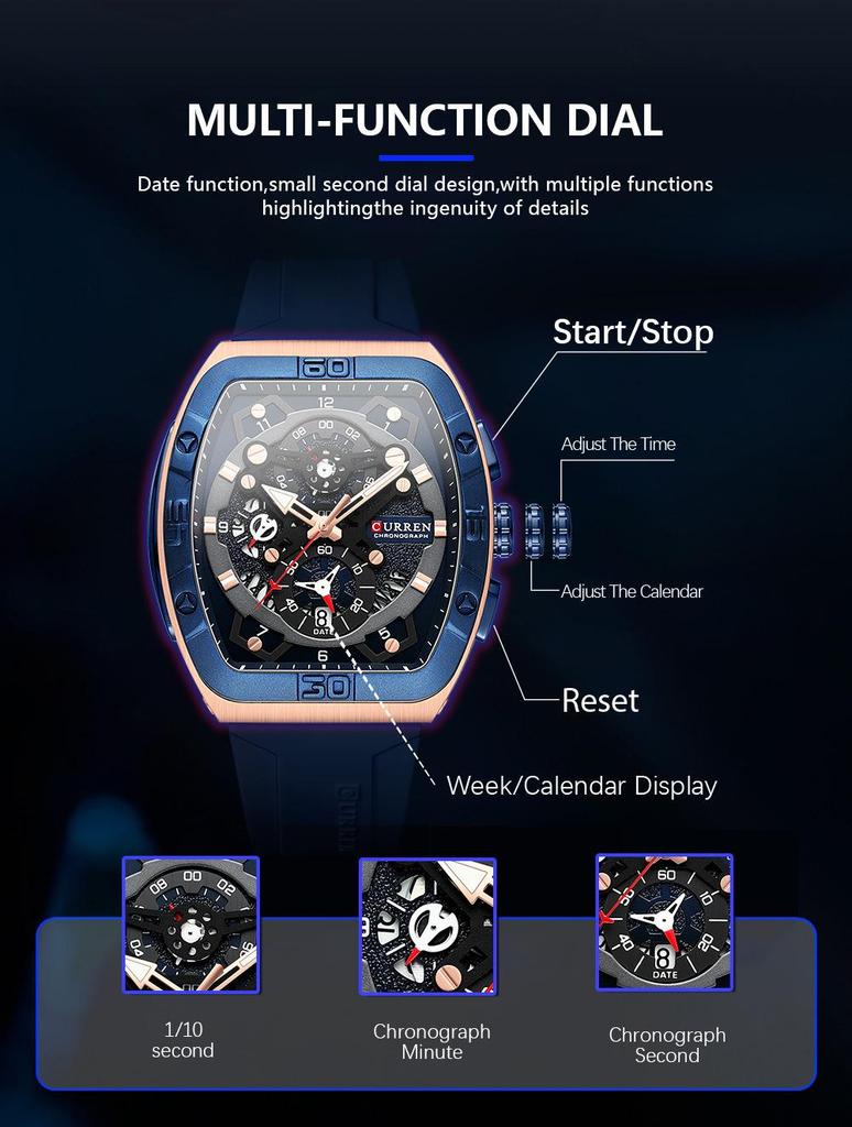 CURREN 8443 Waterproof Men's Chronograph Quartz Sports Watch with Calendar.