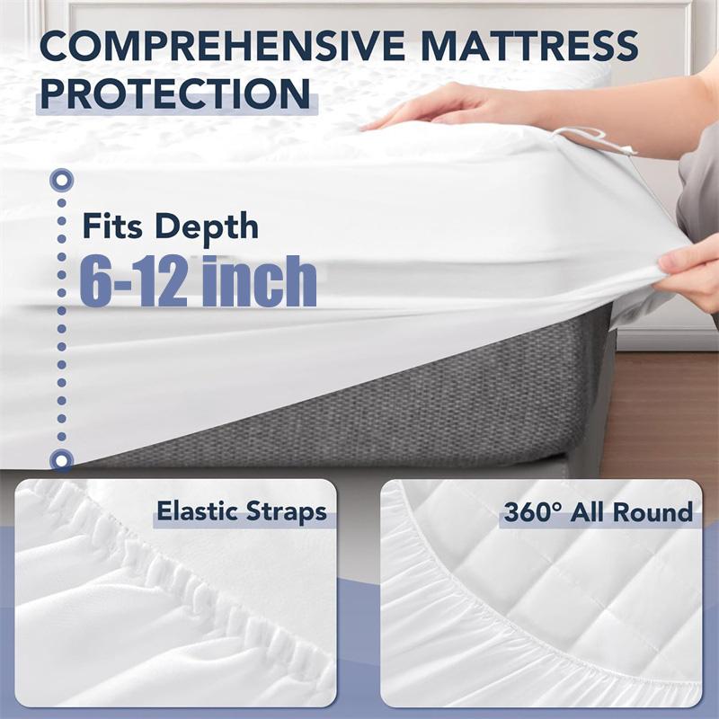 100% Waterproof Mattress Cover, Quilted Bed Fitted Sheet Mattress Protector, Non-Slip Soft Bed Cover Single Double Queen King