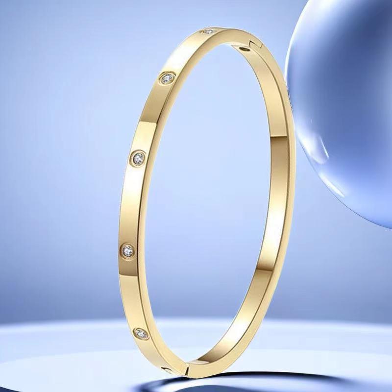 Women's Titanium Steel Bracelet with Inlaid Diamonds - Elegant Starry Design, Non-Fading, INS Style, High-End Full Diamond Bangle.