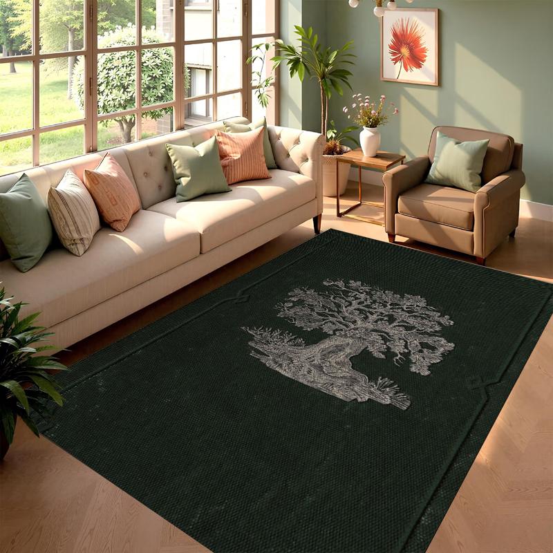 

Tree of Life Rug Dark Green Floral Border Print Non-slip Stylish Floor Mat for Living Room Bedroom Gift for Home Enthusiasts 40X60cm