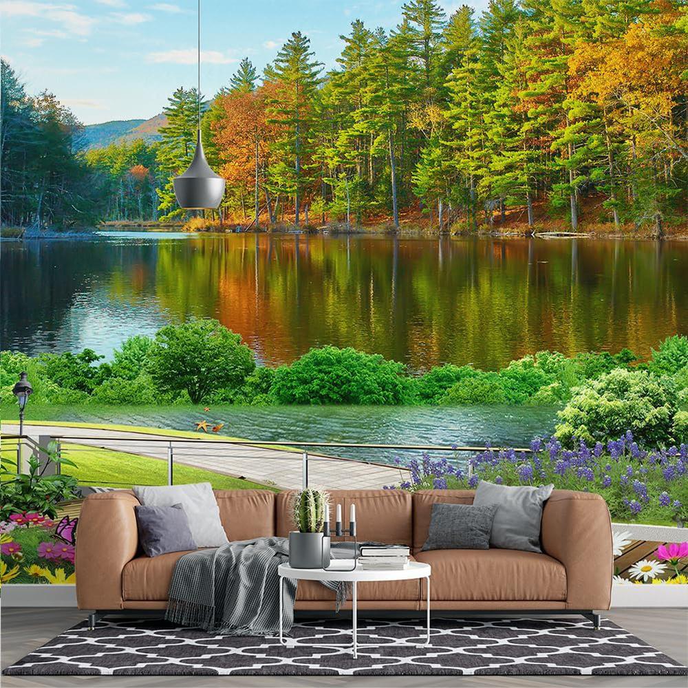 

Forest Wallpaper Lake Scenery Forest Murals Bedroom Nature Wall Mural 200 cm(W) x 140 cm(H)