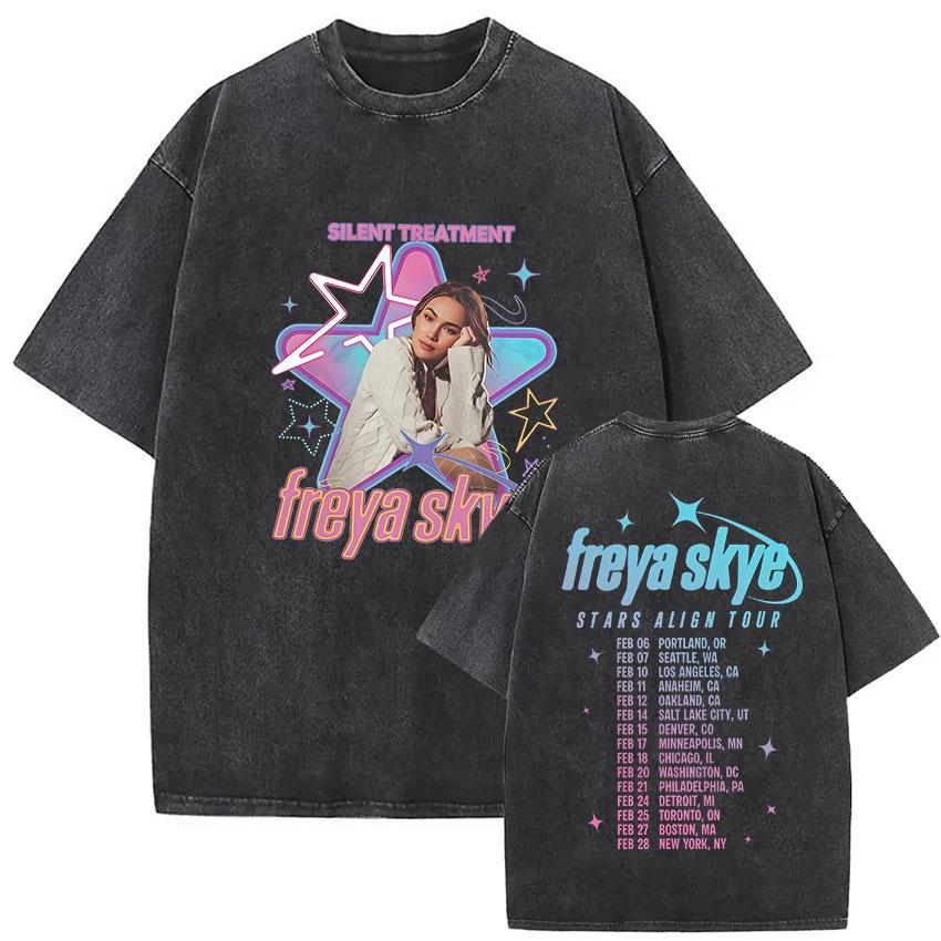 T-shirt Grafica Vintage Lavata Freya Skye Stars Align Tour Uomo Donna Estate Alta Qualità Moda Oversize Cotone