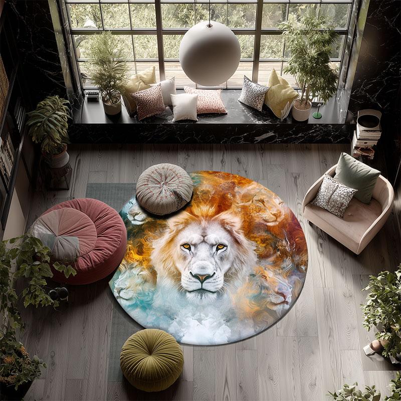 Lion pattern round rug,Carpet Rug for Living Room Bedroom Playroom ,Non-slip Floor Mat,Holiday Gifts and Birthday Gifts.