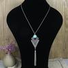 Ethnic Blue Stone Retro Chain Tassel Long Necklace Earring Turkish Gypsy Copper Color Geometric Carved Necklace for Women Party