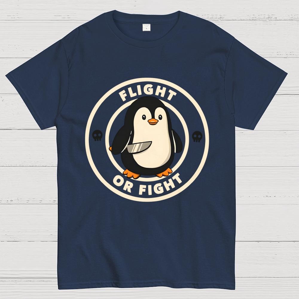 Flight or Fight Penguin Cotton Summer Casual Cool Loose T-Shirt