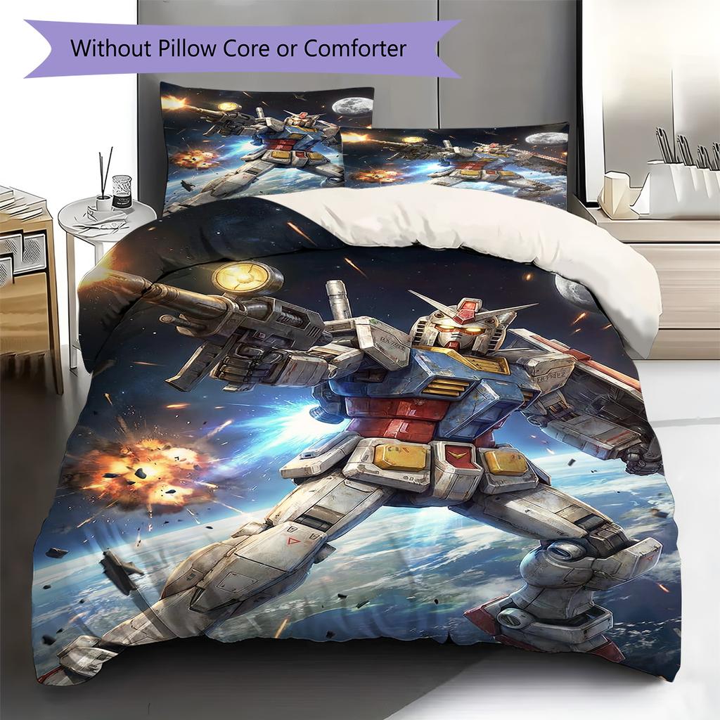 GUNDAM Pattern Bedding Set Quilt Cover Pillowcase Home Decor Gift (1 * duvet cover + 2 * pillowcase, without core)