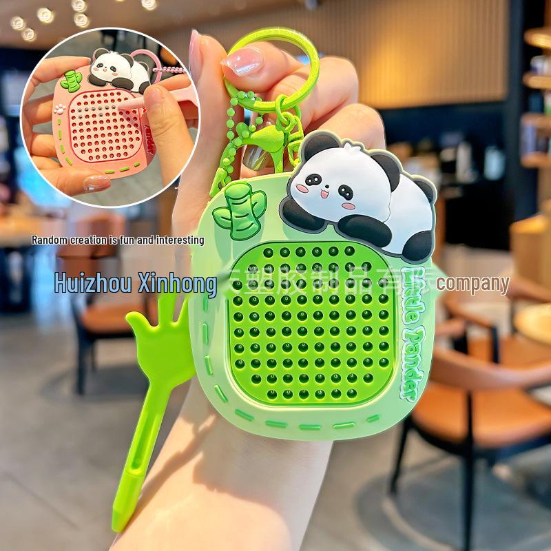 Panda Flower Steel Ball Graffiti Board Keychain - Stress Relief Toy & Backpack Pendant for Kids