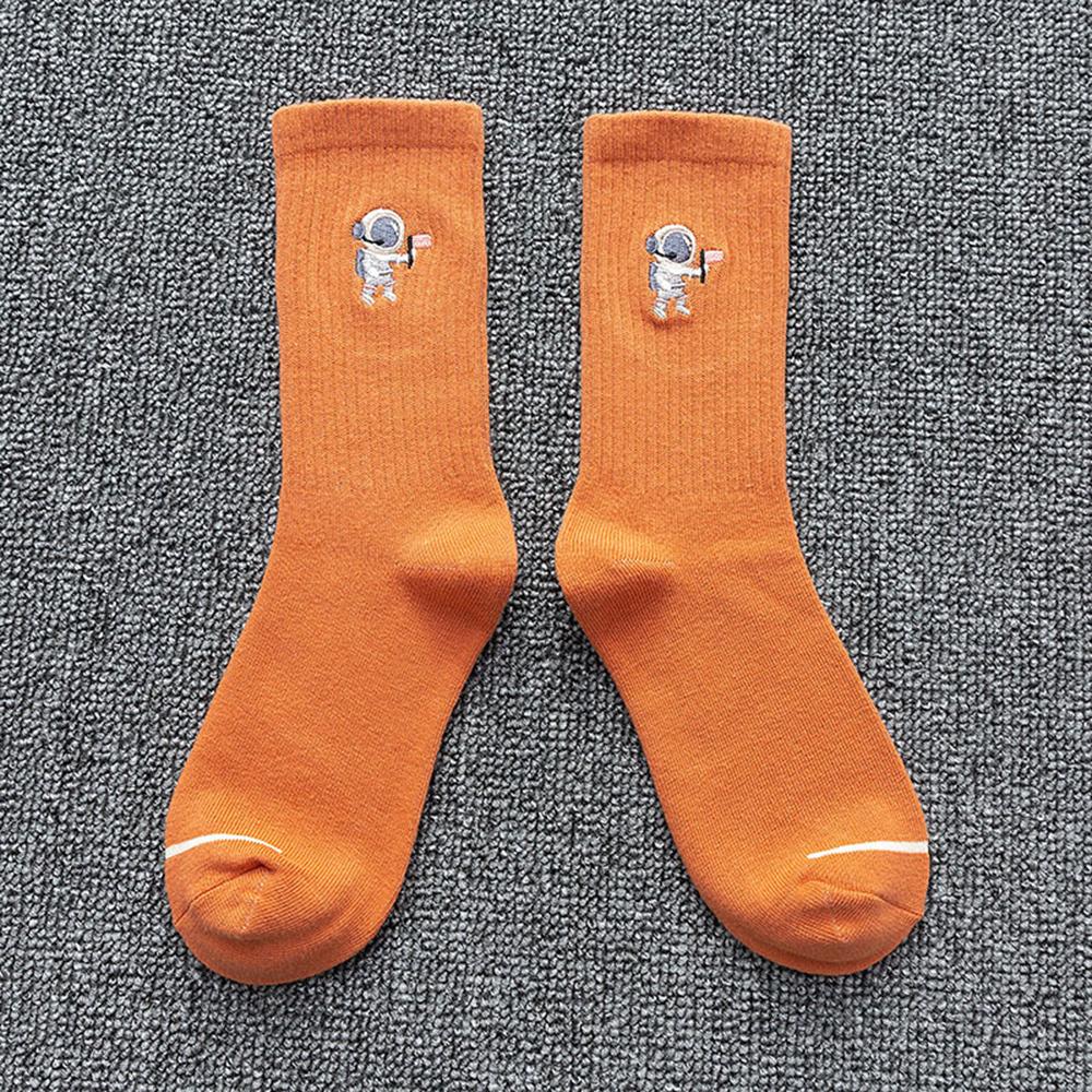 Fashion Women Men Embroidered Astronaut Couple Cotton Crew Socks Solid Colors Long Unisex Sport Mid Tube Tide Socks High Quality