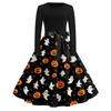 Women's Vintage Halloween Print Round Neck Casual Dress for Everyday Wear