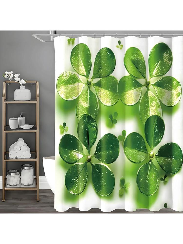 

Занавеска для душа Lucky Five Leaf Leaf, Декоративная занавеска для душа для ванной комнаты, Водонепроницаемая занавеска для душа с крючками W90xH180cm