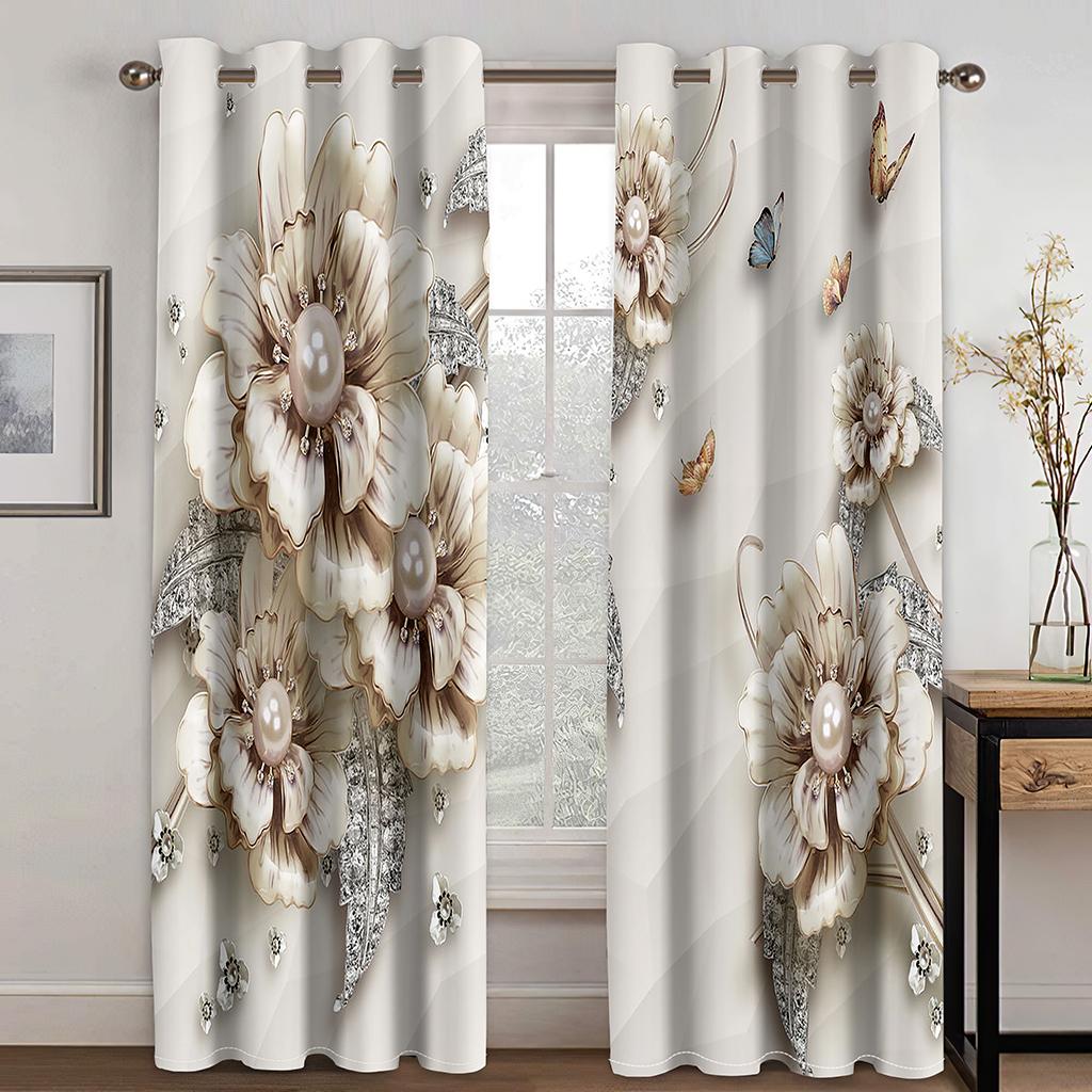 3D Soft Pink Rose Flower Pattern Sunshade Window Curtains Deluxe Living Space Bedroom Space Home Decor Window Curtains 2 Panelss