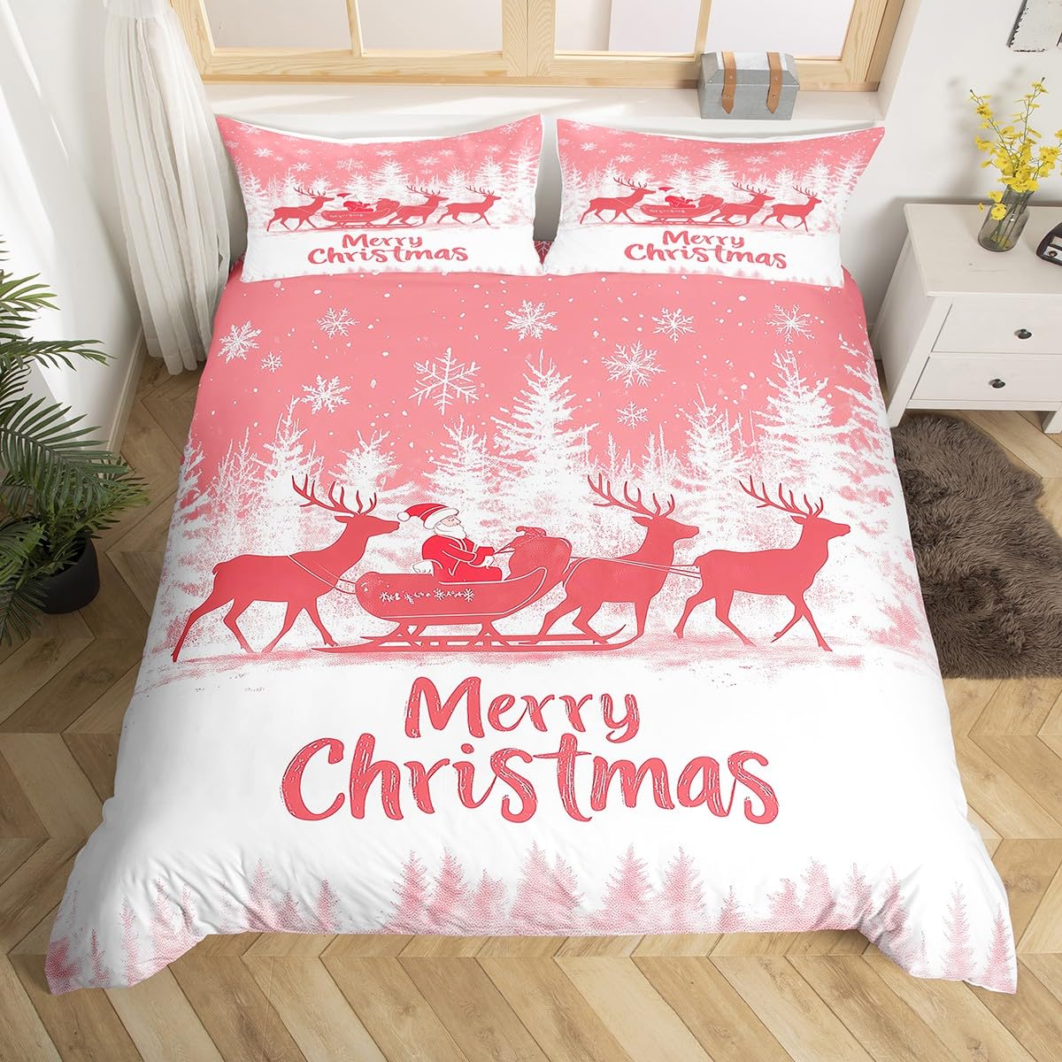 

Happy New Year Xmas Duvet Cover 3 Piece Snowman Bedding Set Winter Themed Comforter Cover Merry Christmas Themed Bedspread Cover EU Single(135*200cm)3pcs
