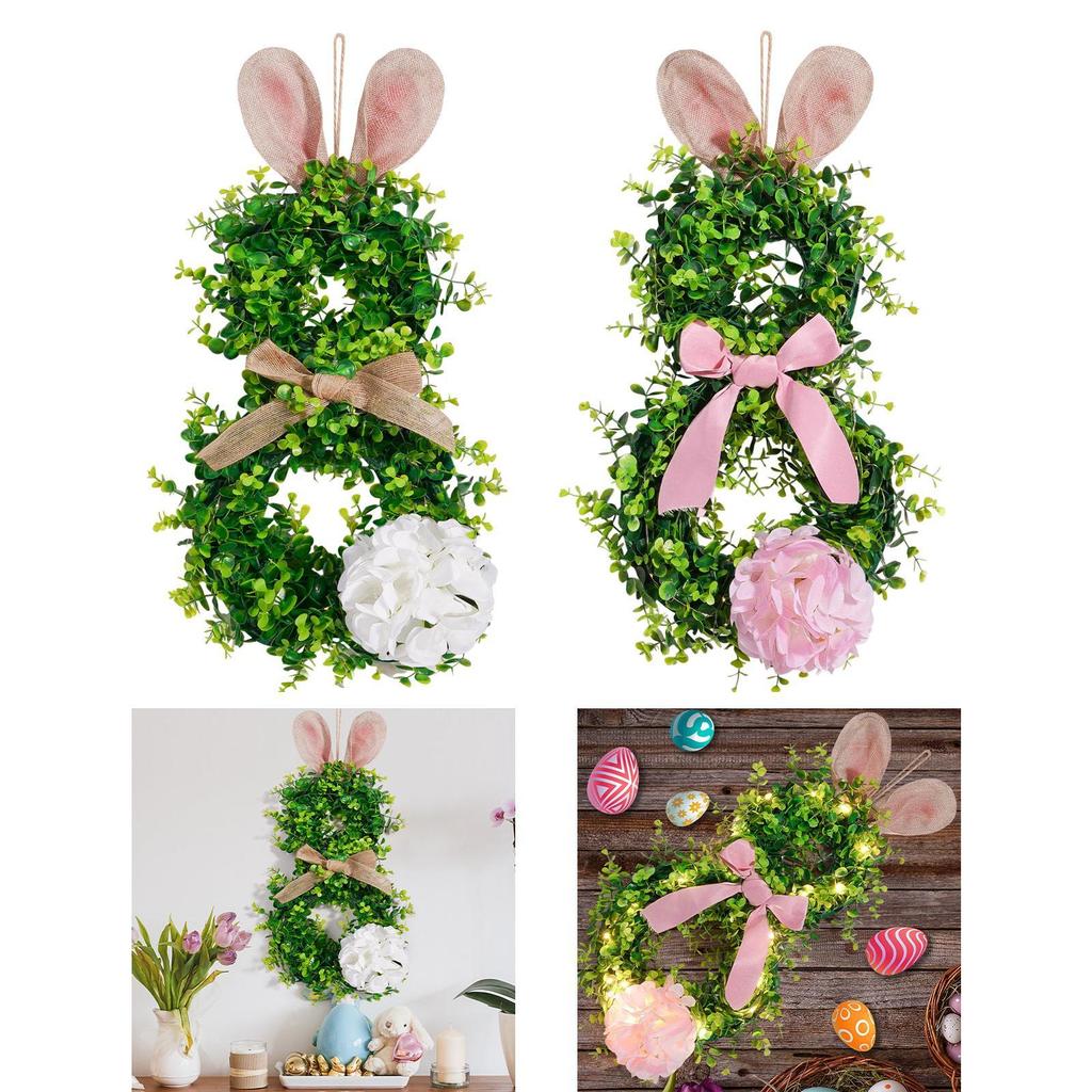 Easter Wreath for Front Door Wall Hanging Creative Festive Garland with Light for Farmhouse Festival Wedding Office Party Favors