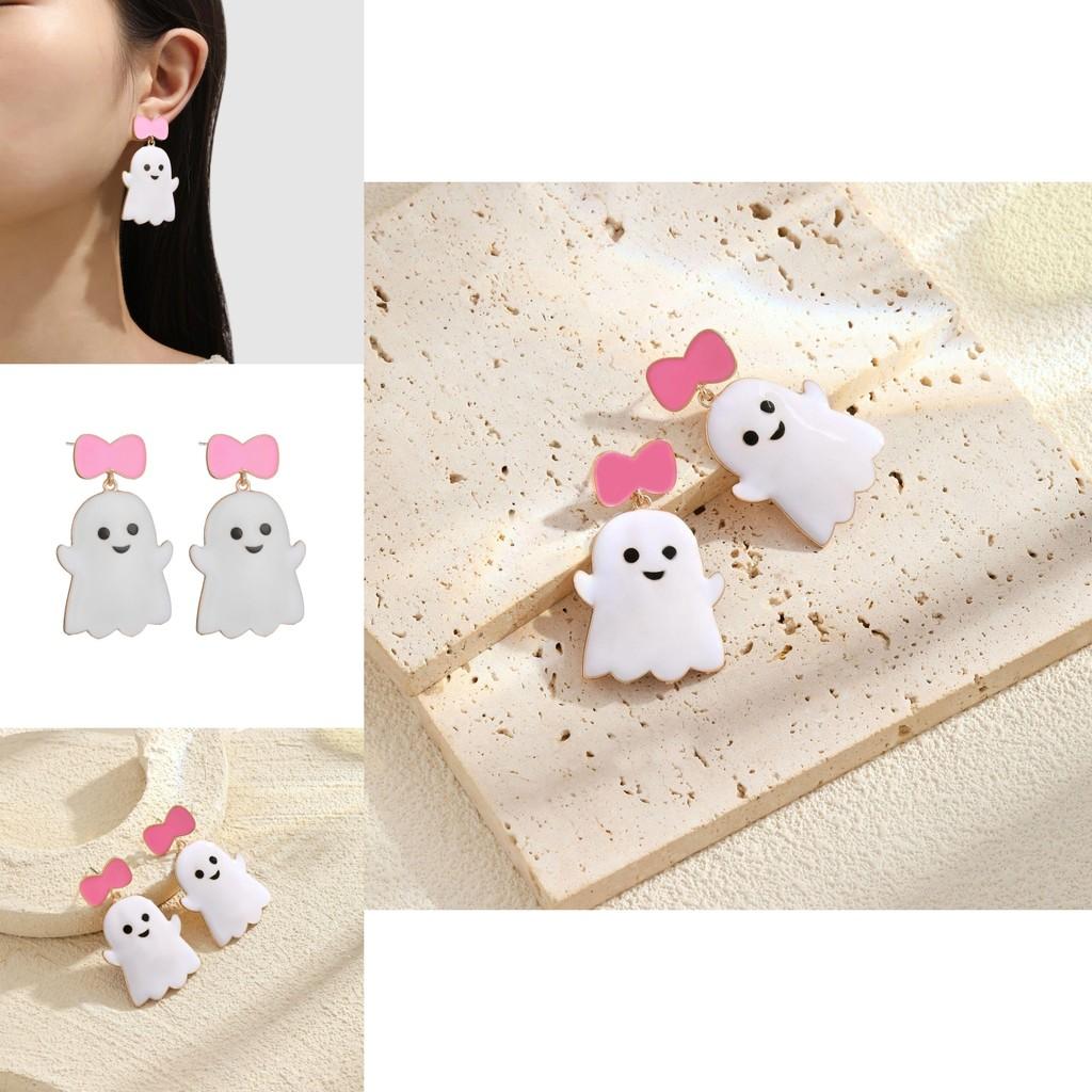 Ghost Cute Enchanting Bow Earrings Stylish Alloy Halloween Jewelry For Women Young