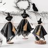 3Pcs/Set Black Witch Decorations Standing Witch with Hat Broomstick Desk Decor Rustic Halloween Centerpieces for Home Farmhouse Mantel Dining Table