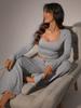 Autumn Casual Long Pants Set Square Neck Long Sleeve Short Top Women Sportswear
