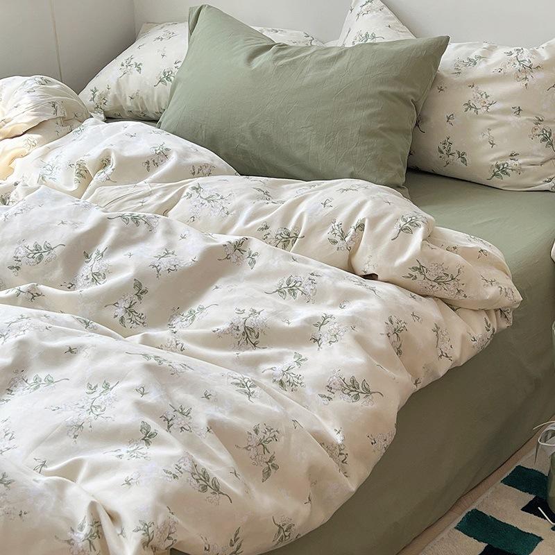 Sada povlečení z čisté bavlny, čtyřdílná sada z čisté bavlny, prostěradlo z čisté bavlny, povlak na přikrývku, sada tří dílů