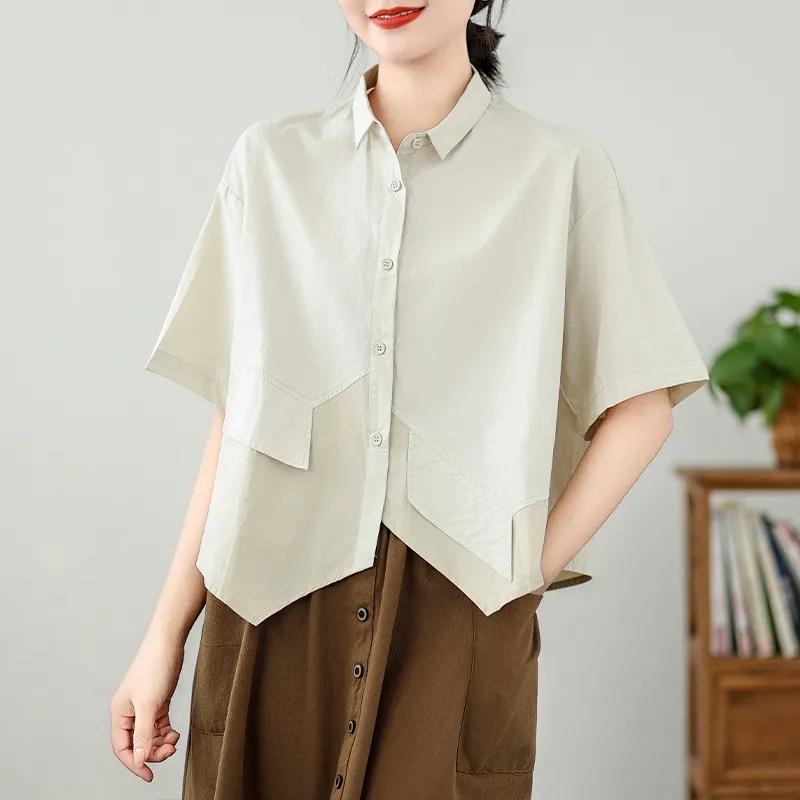 

Japanese Personalized Street Irregular Design Color Matching Short-sleeved Shirt Retro M