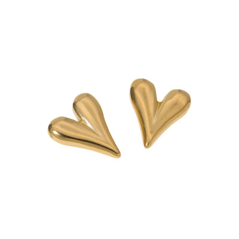 18K Gold-Plated Heart-Shaped Stainless Steel Stud Earrings, Non-fading, High-End, Perfect for Valentine's Day