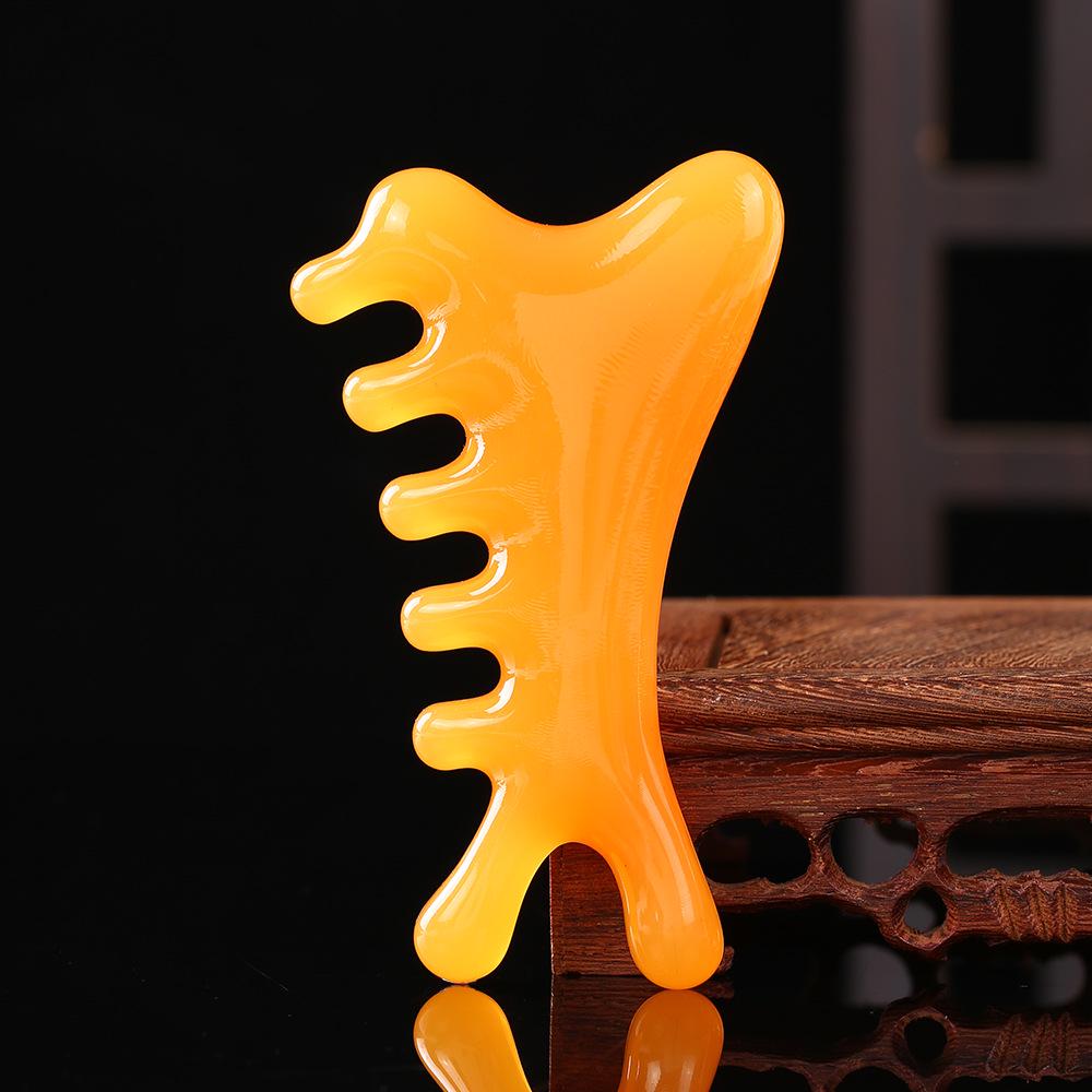 Resin Multifunctional Four-in-One Gua Sha and Massage Comb - Sandalwood Facial and Head Therapy Tool