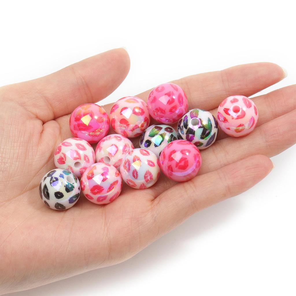 10 pz/borsa 15mm Colore Misto Placcato Stampato Acrilico Rotondo Perline Cuore Bulk Branelli Allentati Del Distanziatore Per La Produzione di Gioielli